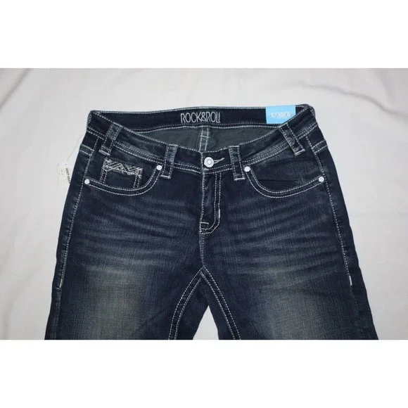 Rock & Roll Cowgirl Ladies Riding Boot Cut Jeans 29x34 Rhinestone Big Stitch - Picture 3 of 14